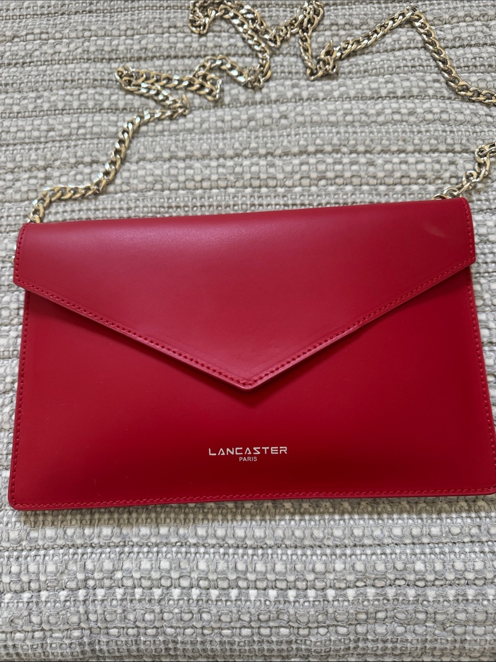 Paris Red Leather Envelope Chain Shoulder Bag. Lancaster Paris. Never used